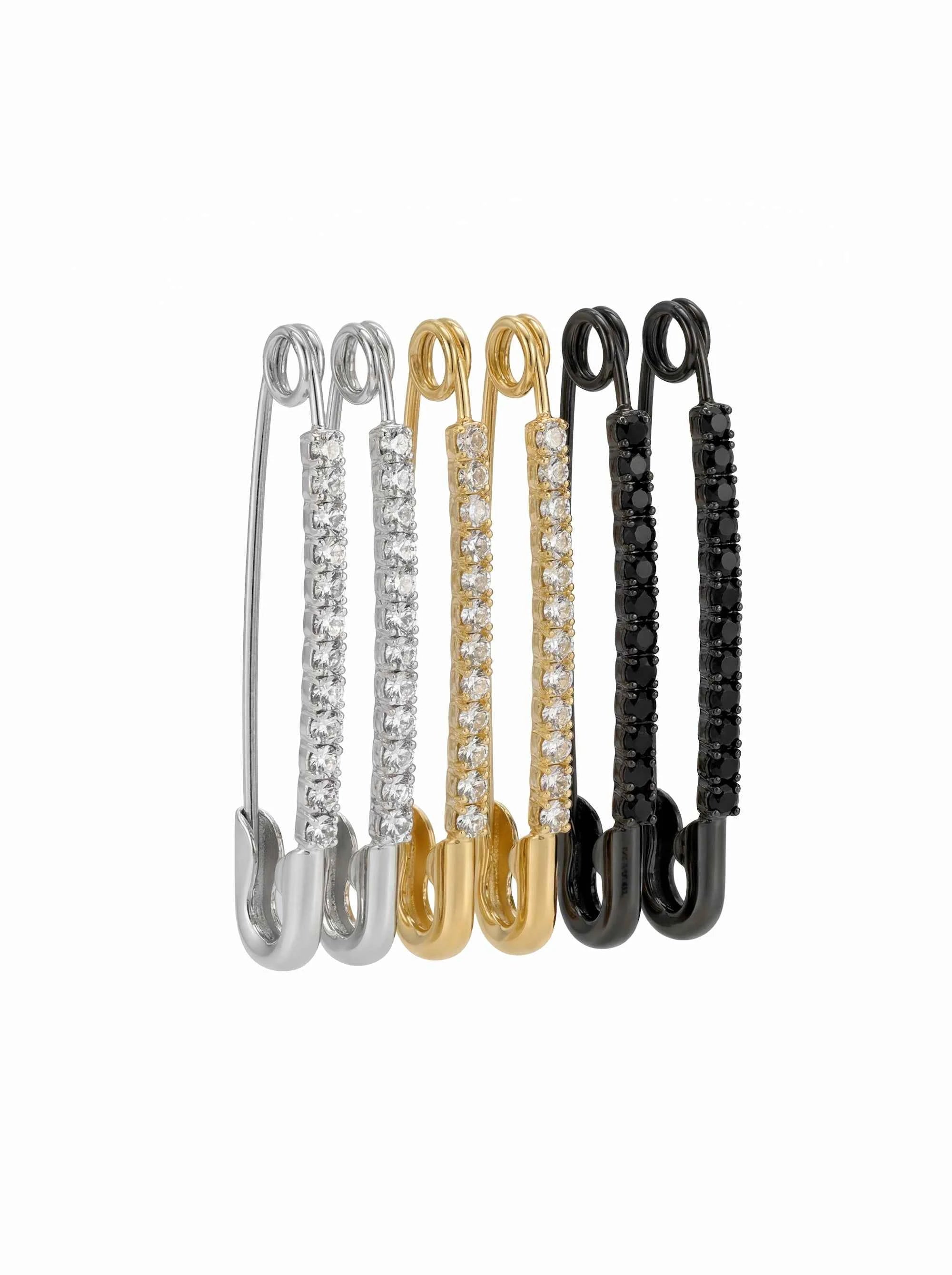 Taşlı Çengelli İğne | Eşarp & Şal İğnesi 6’lı Set (Altın, Gümüş, Siyah) | 4,5 - 1 cm