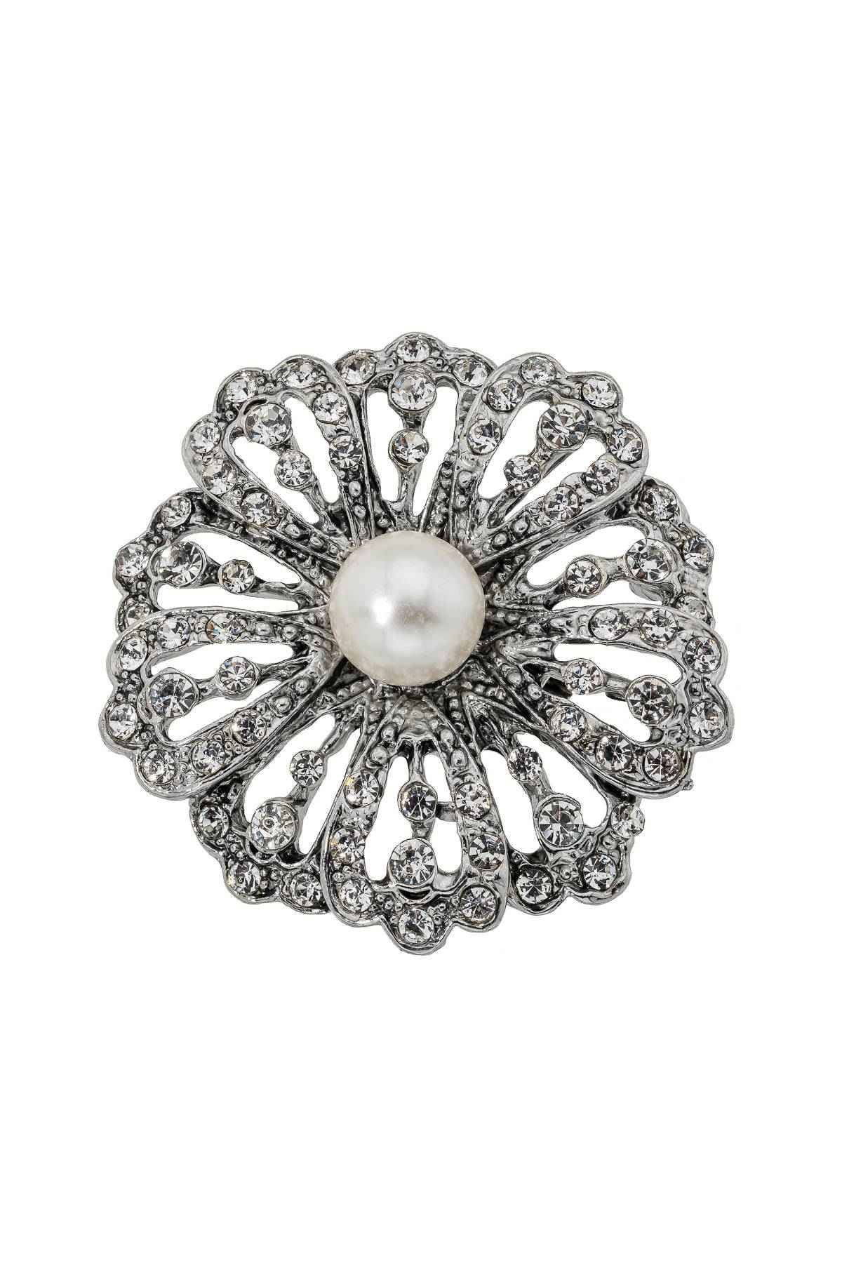 İncili Kristal Taşlı Broş İğnesi